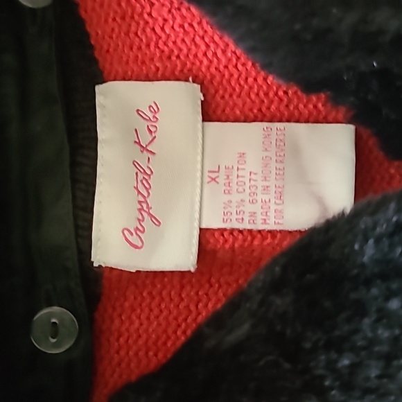 Vtg Crystal-Kobe Red Cardigan Button-up Sweater Black Scottish Terriers Wmns XL - Picture 2 of 13